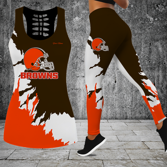 [TOUCHDOWN DEAL] NEW CUSTOMIZED NFL29 CLB CLEVELAND BROWNS HOLLOW TANK TOP & LEGGINGS SET