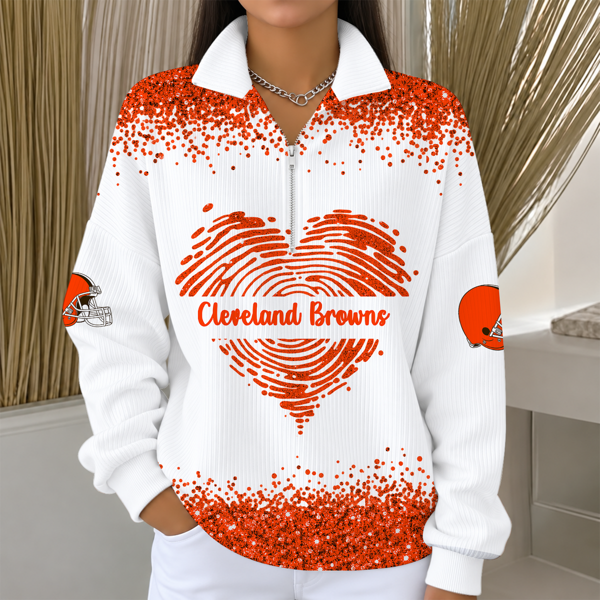 [TOUCHDOWN DEAL] NEW CUSTOMIZED NFL29 CLB THE BROWNS QUARTER ZIP RIBBED SWEATER
