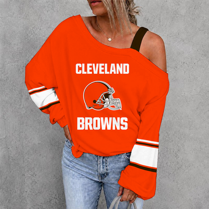[TOUCHDOWN DEAL] NEW CUSTOMIZED NFL29 CLB CLEVELAND BROWNS WOMEN'S OFF-SHOULDER LONG SLEEVE SHIRT