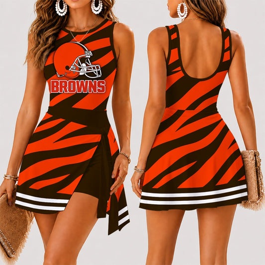 [TOUCHDOWN DEAL] NEW CUSTOMIZED NFL29 CLB CLEVELAND BROWNS WOMEN'S SUMMER SKORT DRESS
