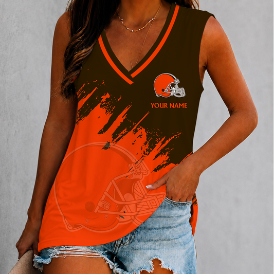 [TOUCHDOWN DEAL] NEW CUSTOMIZED NFL29 CLB CLEVELAND KHAKIS WOMEN'S V-NECK TANK TOP