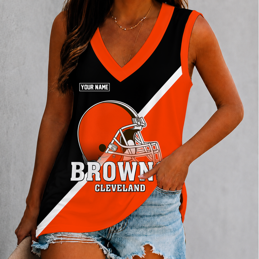 [TOUCHDOWN DEAL] NEW CUSTOMIZED NFL29 CLB CLEVELAND KHAKIS WOMEN'S V-NECK TANK TOP