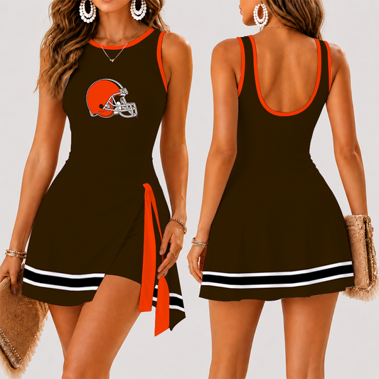 [TOUCHDOWN DEAL] NEW CUSTOMIZED NFL29 CLB CLEVELAND BROWNS WOMEN'S SUMMER SKORT DRESS