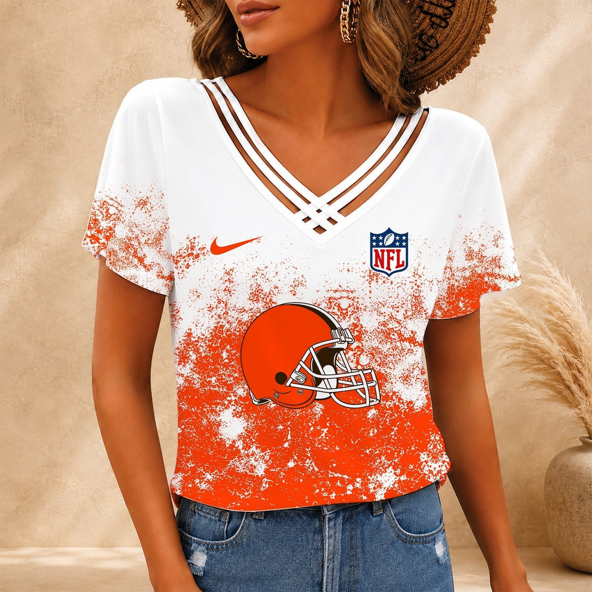 [TOUCHDOWN DEAL] NEW CUSTOMIZED NFL29 CLB CLEVELAND BROWNS V-NECK SHIRT