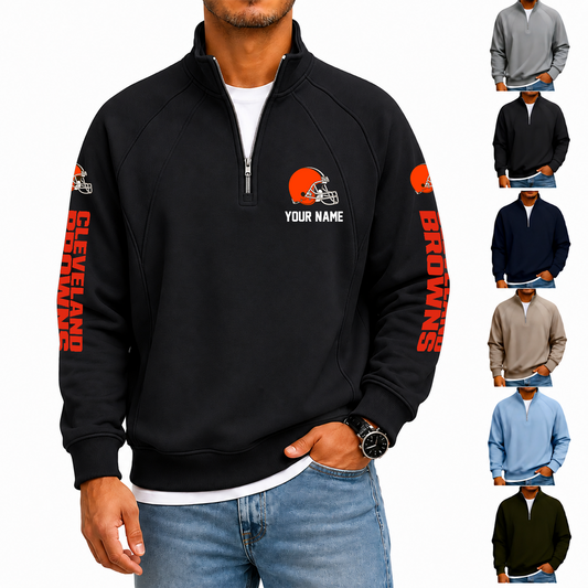 [TOUCHDOWN DEAL] NEW CUSTOMIZED NFL29 CLB CLEVELAND BROWNS MEN'S QUARTER ZIP PULLOVER