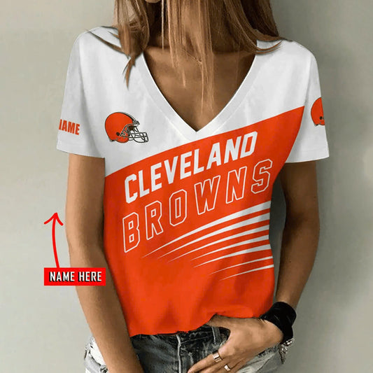 [TOUCHDOWN DEAL] NEW CUSTOMIZED NFL29 CLB CLEVELAND BROWNS V-NECK FEMALE SHIRT