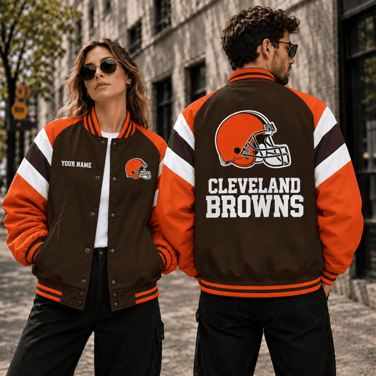 [TOUCHDOWN DEAL] NEW CUSTOMIZED NFL29 CLB CLEVELAND BROWNS SATIN VARSITY & BASEBALL JACKET