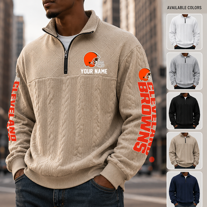 [TOUCHDOWN DEAL] NEW CUSTOMIZED NFL29 CLB CLEVELAND BROWNS MULTICOLOR QUARTER-ZIP SWEATSHIRT