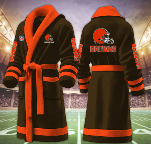[TOUCHDOWN DEAL] NEW CUSTOMIZED NFL29 CLB CLEVELAND BROWNS MULTICOLOR FLEECE BATHROBE