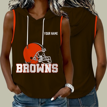 [TOUCHDOWN DEAL] NEW CUSTOMIZED NFL29 CLB CLEVELAND BROWNS WOMEN'S SLEEVELESS HOODED POCKET TANK TOP