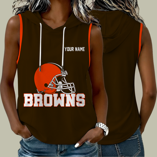 [TOUCHDOWN DEAL] NEW CUSTOMIZED NFL29 CLB CLEVELAND BROWNS WOMEN'S SLEEVELESS HOODED POCKET TANK TOP