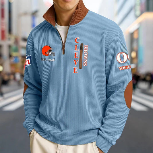 [TOUCHDOWN DEAL] NEW CUSTOMIZED NFL29 CLB CLEVELAND BROWNS MULTICOLOR STRIPED QUATER ZIP SWEATSHIRT