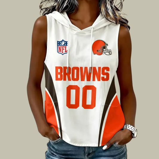 [TOUCHDOWN DEAL] NEW CUSTOMIZED NFL29 CLB CLEVELAND BROWNS WOMEN'S SLEEVELESS HOODED POCKET TANK TOP