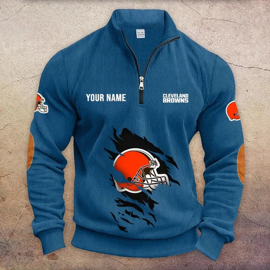 [TOUCHDOWN DEAL] NEW CUSTOMIZED NFL29 CLB CLEVELAND BROWNS MULTICOLOR STRIPED QUATER ZIP SWEATSHIRT