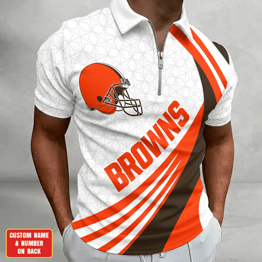[TOUCHDOWN DEAL] NEW CUSTOMIZED NFL29 CLB CLEVELAND BROWNS ZIP POLO SHIRT