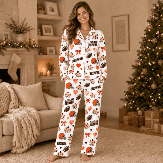 [TOUCHDOWN DEAL] NEW CUSTOMIZED NFL29 CLB CLEVELAND BROWNS HALLOWEEN LONG PAJAMAS SET