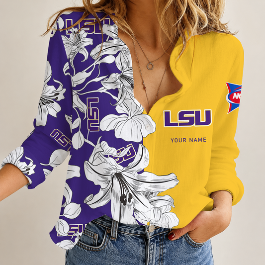 [TOUCHDOWN DEAL] NEW CUSTOMIZED NCAA FBS29 LST LSU TIGERS WOMEN CASUAL SHIRT