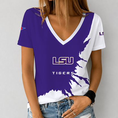 [TOUCHDOWN DEAL] NEW CUSTOMIZED NCAA FBS29 LST LSU TIGERS V-NECK FEMALE SHIRT