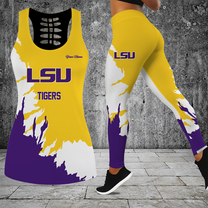 [TOUCHDOWN DEAL] NEW CUSTOMIZED NCAA FBS29 LST LSU TIGERS HOLLOW TANK TOP & LEGGINGS SET