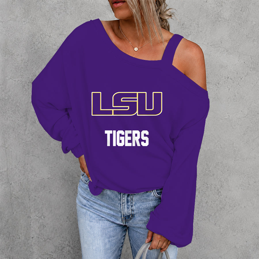 [TOUCHDOWN DEAL] NEW CUSTOMIZED NCAA FBS29 LST LSU TIGERS WOMEN'S OFF-SHOULDER LONG SLEEVE SHIRT