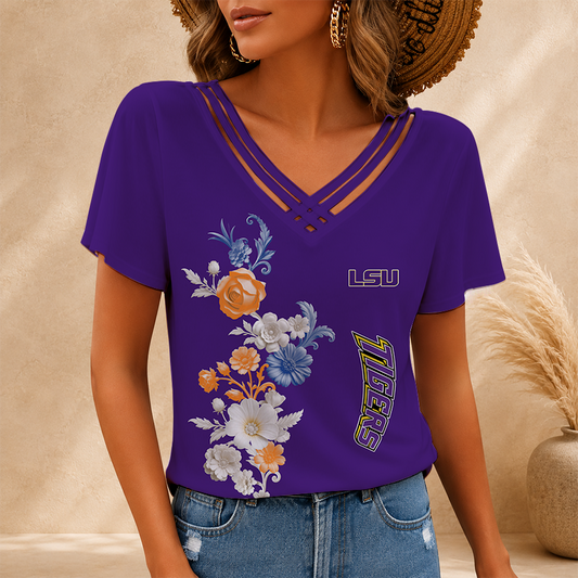 [TOUCHDOWN DEAL] NEW CUSTOMIZED NCAA FBS29 LST LSU TIGERS V-NECK SHIRT