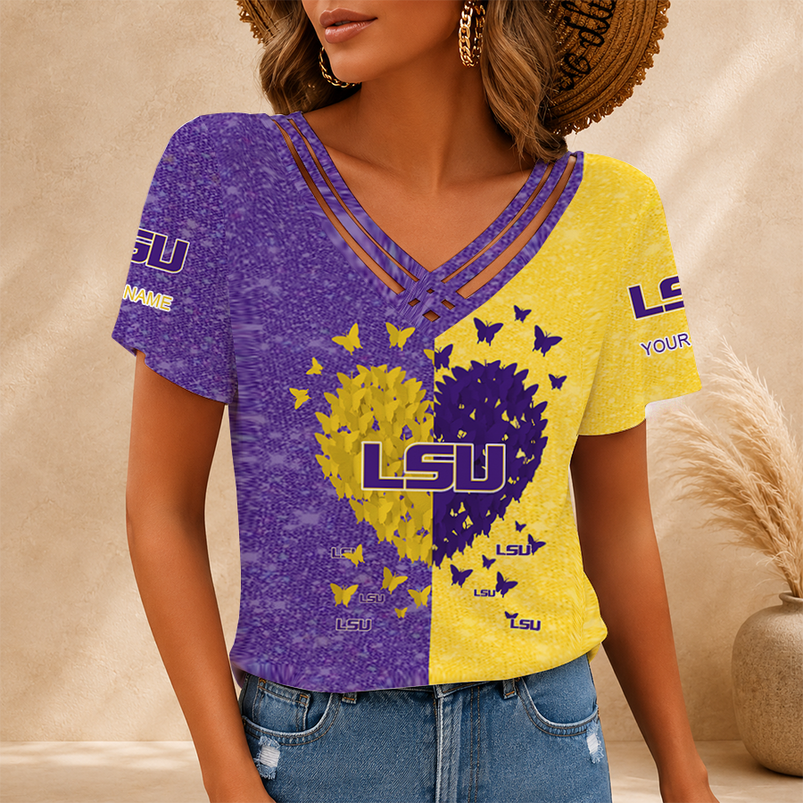[TOUCHDOWN DEAL] NEW CUSTOMIZED NCAA FBS29 LST LSU TIGERS V-NECK SHIRT