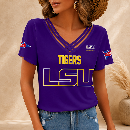 [TOUCHDOWN DEAL] NEW CUSTOMIZED NCAA FBS29 LST LSU TIGERS V-NECK SHIRT