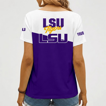 [FAN FAVORITE] NEW CUSTOMIZED NCAA FBS29 LST LSU TIGERS V-NECK FEMALE SHIRT
