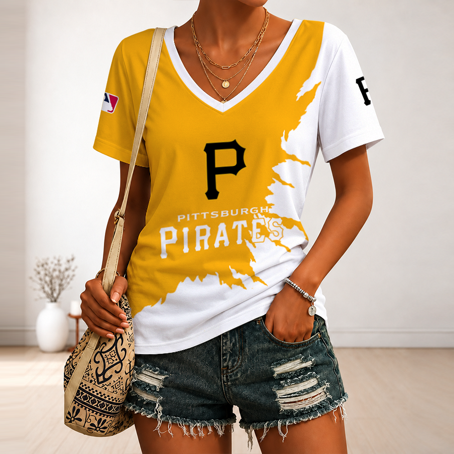 [HOMERUN DEAL] NEW CUSTOMIZED MLB29 PHP PITTSBURGH PIRATES V-NECK FEMALE SHIRT