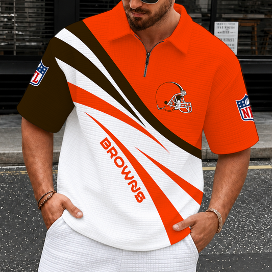 [TOUCHDOWN DEAL] NEW CUSTOMIZED NFL29 CLB CLEVELAND BROWNS QUARTER-ZIP POLO SHIRT