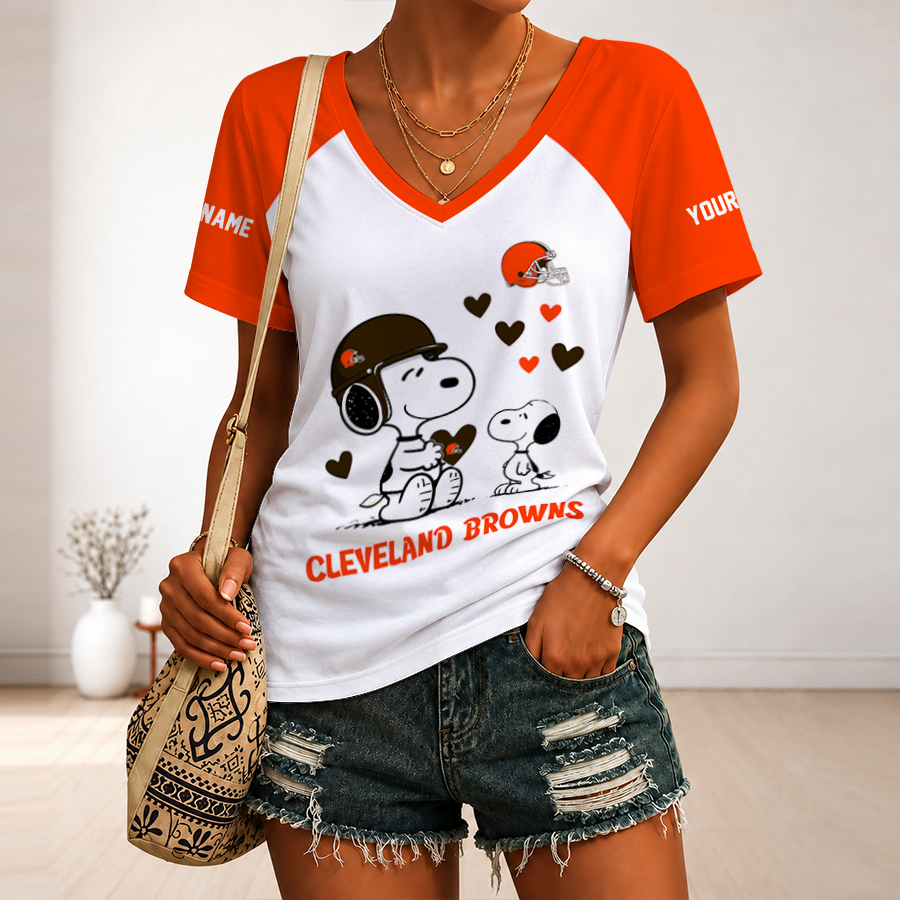 [TOUCHDOWN DEAL] NEW CUSTOMIZED NFL29 CLB CLEVELAND BROWNS V-NECK FEMALE SHIRT