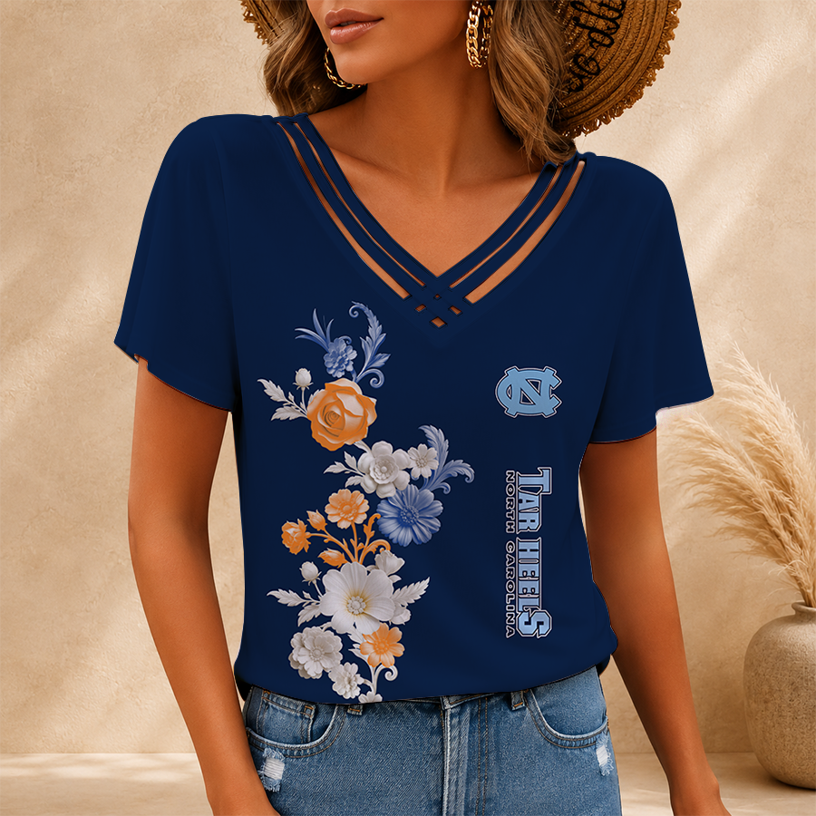 [HOMERUN DEAL] NEW CUSTOMIZED NCAA CWS29 NTH NORTH CAROLINA TAR HEELS V-NECK SHIRT