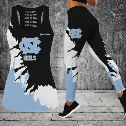 [HOMERUN DEAL] NEW CUSTOMIZED NCAA CWS29 NTH NORTH CAROLINA TAR HEELS HOLLOW TANK TOP & LEGGINGS SET