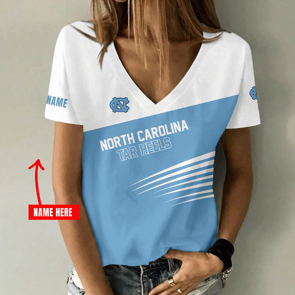 [FAN FAVORITE] NEW CUSTOMIZED NCAA CWS29 NTH NORTH CAROLINA TAR HEELS V-NECK FEMALE SHIRT