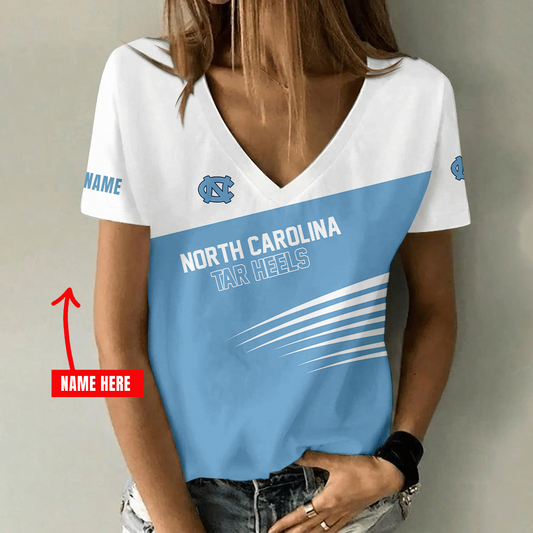 [FAN FAVORITE] NEW CUSTOMIZED NCAA CWS29 NTH NORTH CAROLINA TAR HEELS V-NECK FEMALE SHIRT