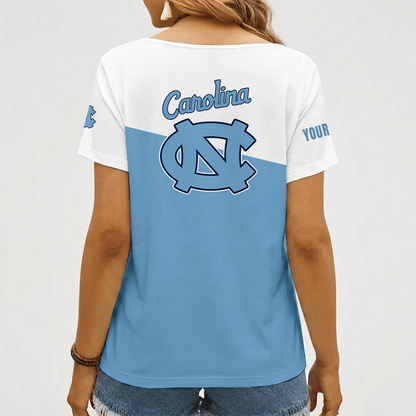 [FAN FAVORITE] NEW CUSTOMIZED NCAA CWS29 NTH NORTH CAROLINA TAR HEELS V-NECK FEMALE SHIRT