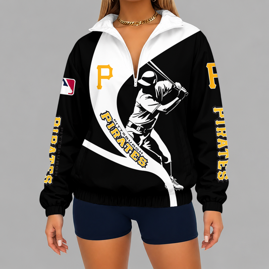 [HOMERUN DEAL] NEW CUSTOMIZED MLB29 PHP PITTSBURGH PIRATES V-NECK ZIPPER SWEATSHIRT JACKET