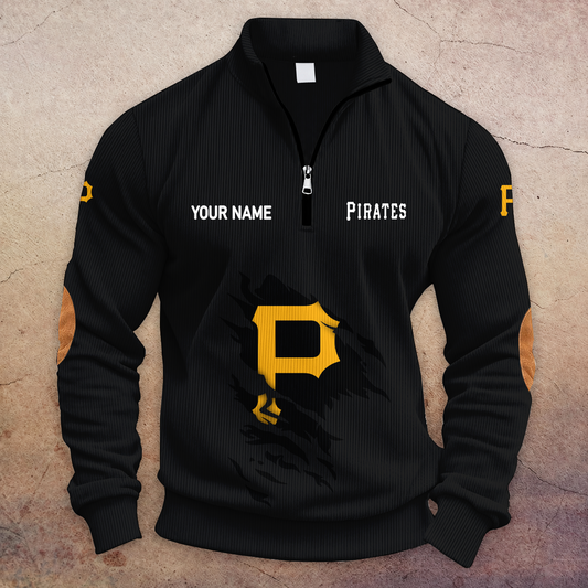 [HOMERUN DEAL] NEW CUSTOMIZED MLB29 PHP PITTSBURGH PIRATES MULTICOLOR STRIPED QUATER ZIP SWEATSHIRT