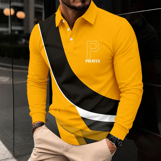 [HOMERUN DEAL] NEW CUSTOMIZED MLB29 PHP PITTSBURGH PIRATES MEN'S LONG SLEEVE POLO