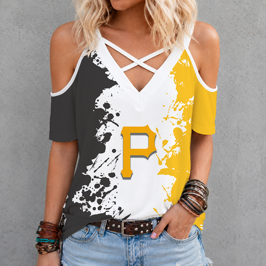 [HOMERUN DEAL] NEW CUSTOMIZED MLB29 PHP PITTSBURGH PIRATES CRISS CROSS V-NECK TOP