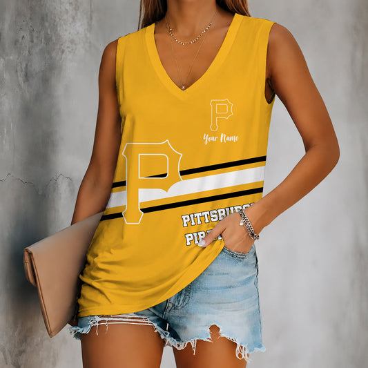 [HOMERUN DEAL] NEW CUSTOMIZED MLB29 PHP PITTSBURGH PIRATES WOMEN'S V-NECK TANK TOP