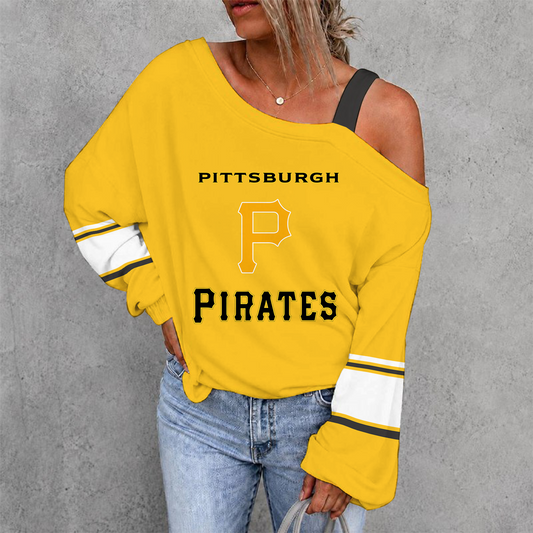 [HOMERUN DEAL] NEW CUSTOMIZED MLB29 PHP PITTSBURGH PIRATES WOMEN'S OFF-SHOULDER LONG SLEEVE SHIRT
