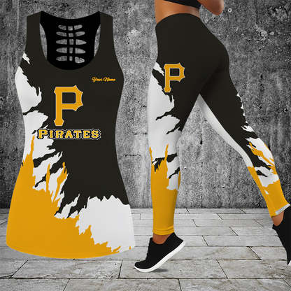 [HOMERUN DEAL] NEW CUSTOMIZED MLB29 PHP PITTSBURGH PIRATES HOLLOW TANK TOP & LEGGINGS SET