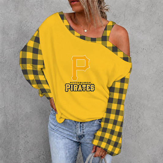 [HOMERUN DEAL] NEW CUSTOMIZED MLB29 PHP PITTSBURGH PIRATES WOMEN'S OFF-SHOULDER LONG SLEEVE SHIRT