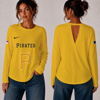 [HOMERUN DEAL] NEW CUSTOMIZED MLB29 PHP THE PIRATES WOMEN'S BACK V-CUT LONG-SLEEVE SHIRT