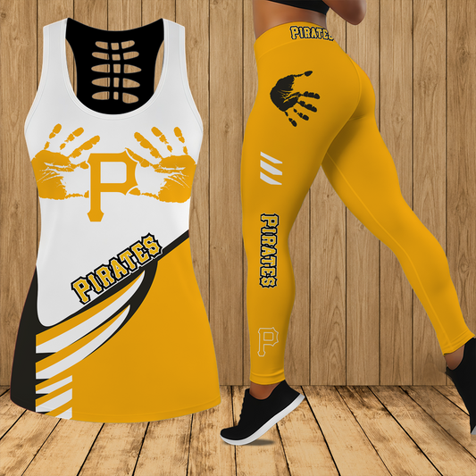 [HOMERUN DEAL] NEW CUSTOMIZED MLB29 PHP PITTSBURGH PIRATES HOLLOW TANK TOP & LEGGINGS SET