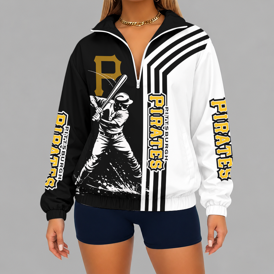[HOMERUN DEAL] NEW CUSTOMIZED MLB29 PHP PITTSBURGH PIRATES V-NECK ZIPPER SWEATSHIRT JACKET