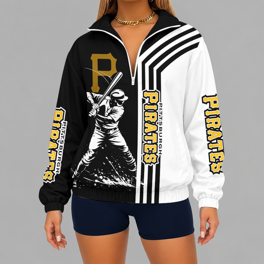 [HOMERUN DEAL] NEW CUSTOMIZED MLB29 PHP PITTSBURGH PIRATES V-NECK ZIPPER SWEATSHIRT JACKET