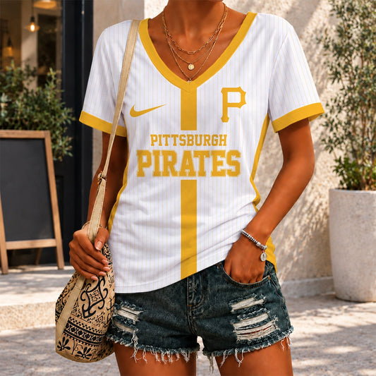 [HOMERUN DEAL] NEW CUSTOMIZED MLB29 PHP PITTSBURGH PIRATES V-NECK FEMALE SHIRT