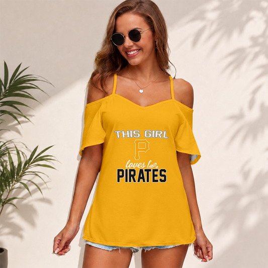 [HOMERUN DEAL] NEW CUSTOMIZED MLB29 PHP PITTSBURGH PIRATES WOMEN'S STRAPPY OFF-SHOULDER TOP
